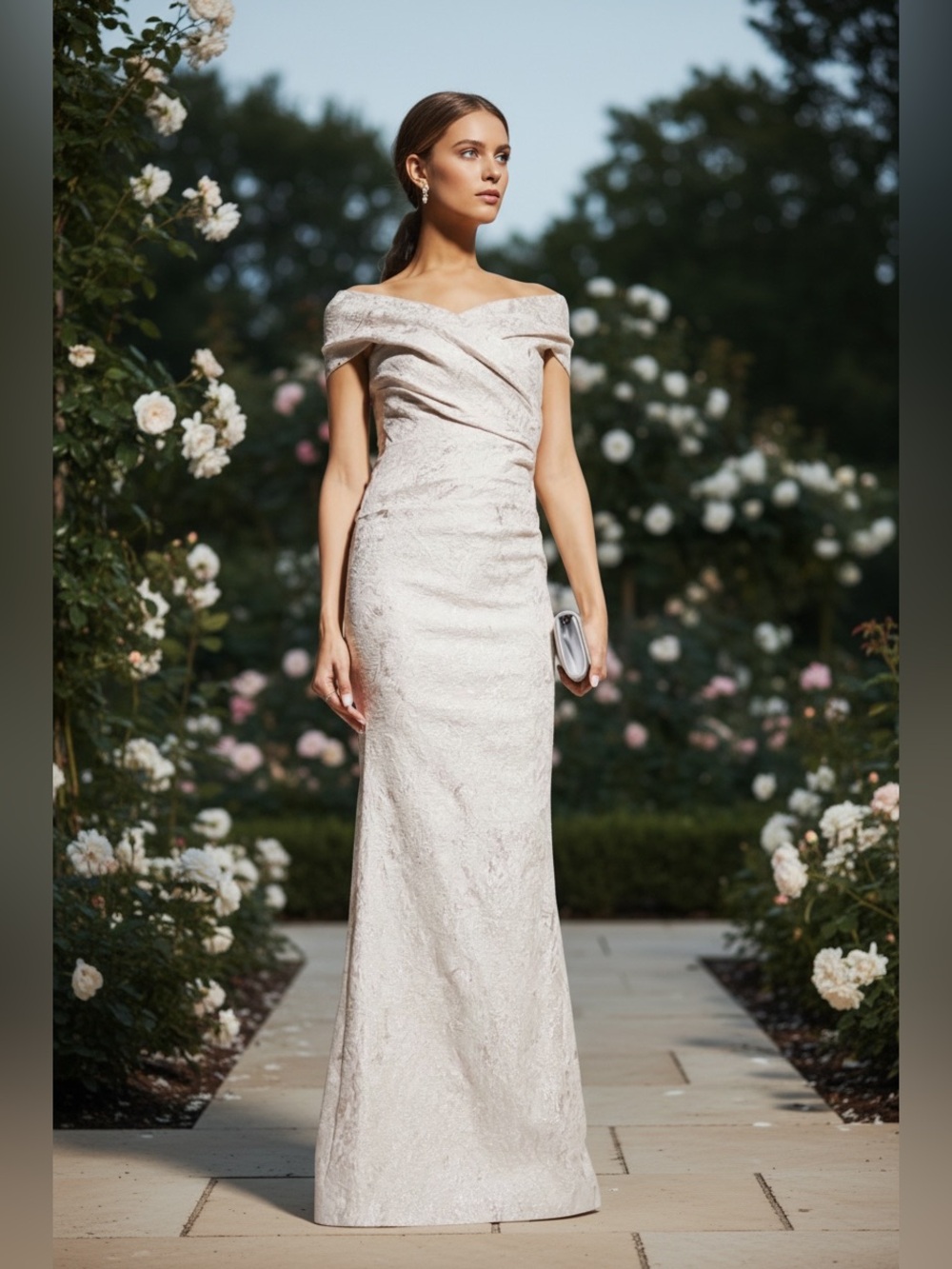 Rickie Freeman For Teri Jon New Metallic Jacquard Column Gown In Ice Pink 4 $860